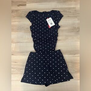 cider navy blue polka dot skirt set